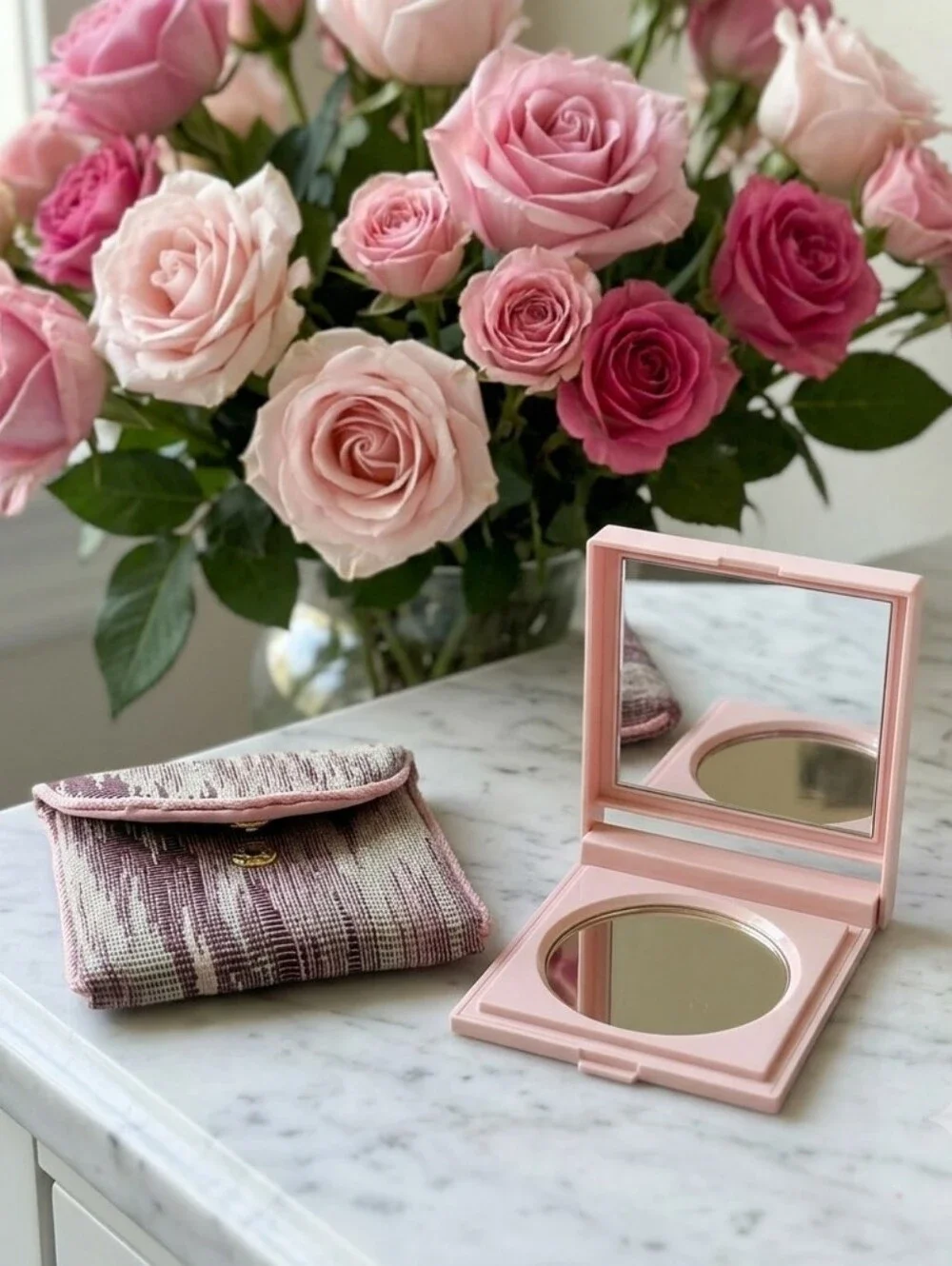 Mary Kay Signature Dual Compact Mirror With Textured Case EUC